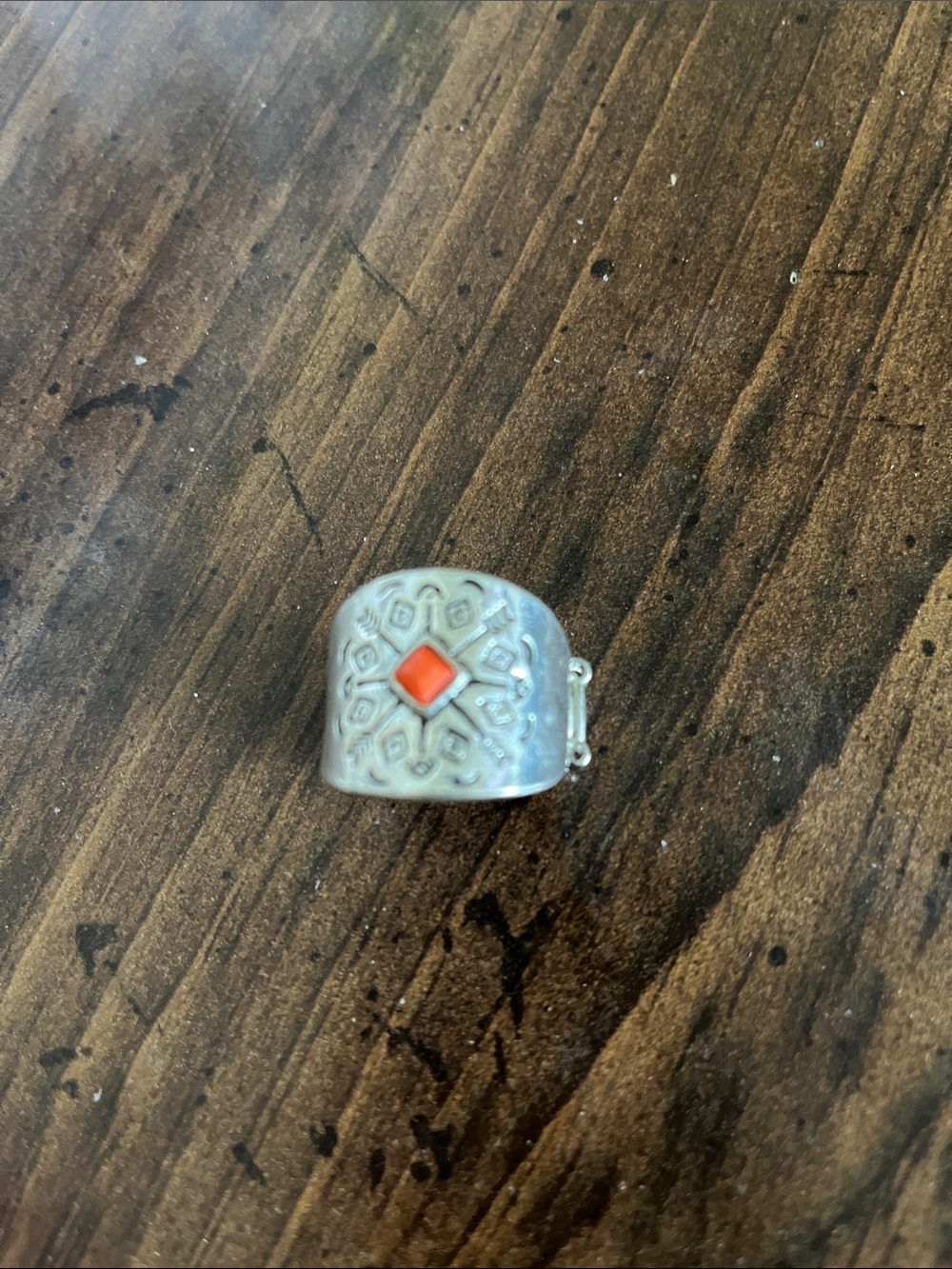 paparazzi Silver-Tone Filigree Ring with Orange Center
